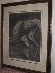 Д.Плавинский,  «Собака в траве»,  бумага офорт,  67х51см. СССР,  кон.1960х
